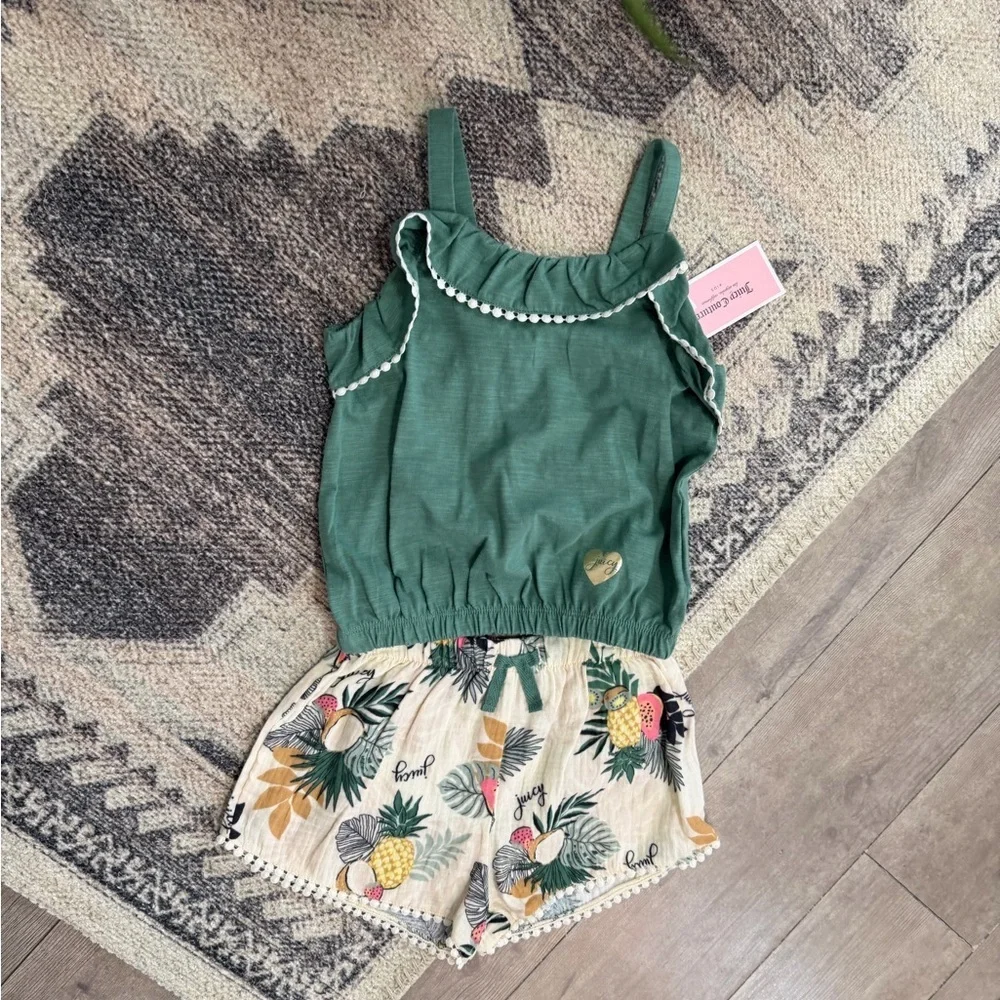 New Juicy Couture Boho Tank & Cream Tropical Print Tassel Shorts Girls sz 6 Set
